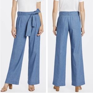 Draper James Wide Leg Belted Chambray Pants Blue Size 6 NWT